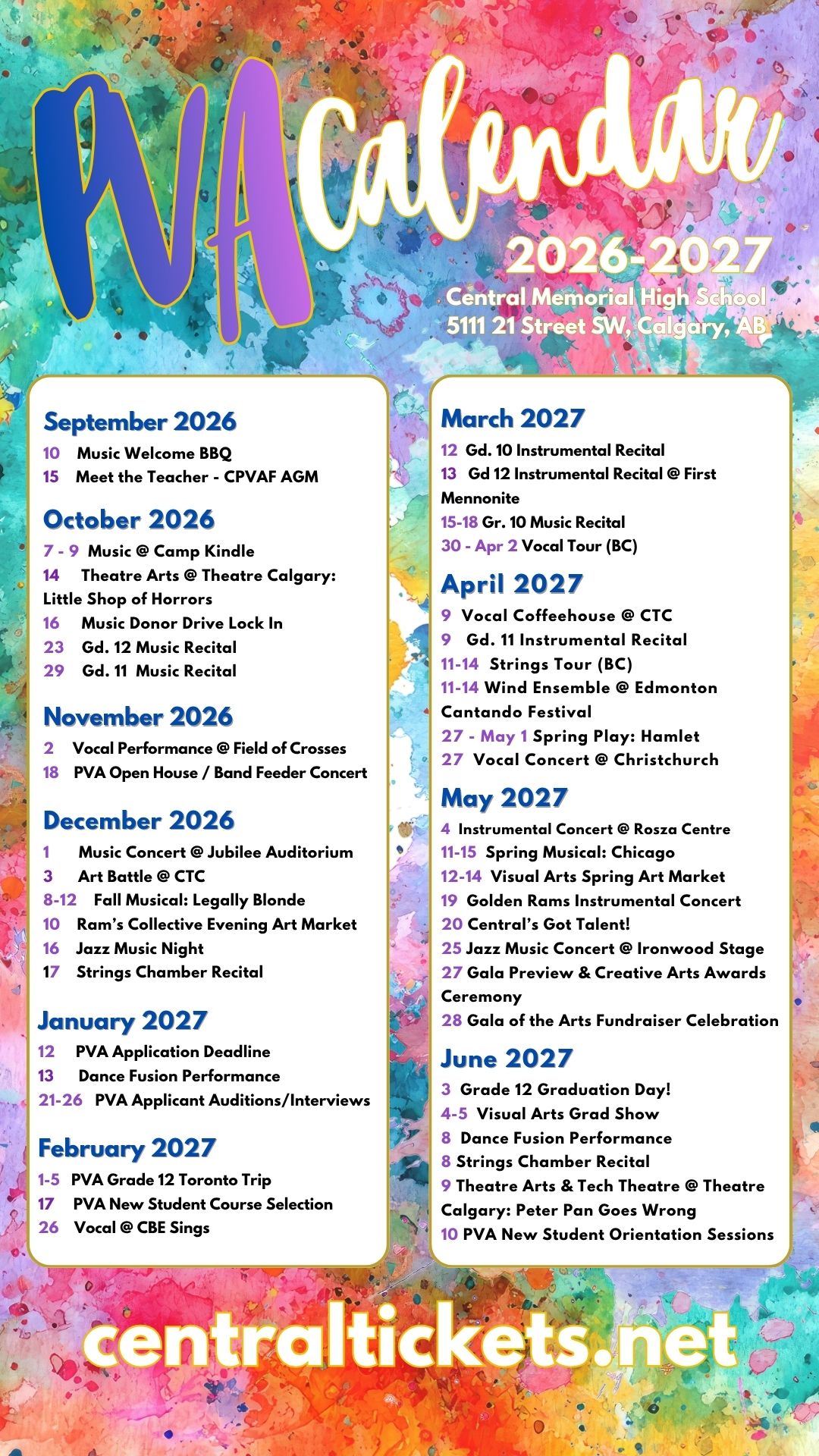 PVA Calendar 2026 2027